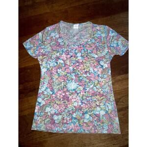 Ahi Vintage 1980s Floral Short Sleeve Shirt Top Women’s Size Small S